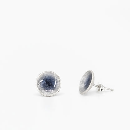 blue grey round small studs in 925 eco sterling silver •  resin coated