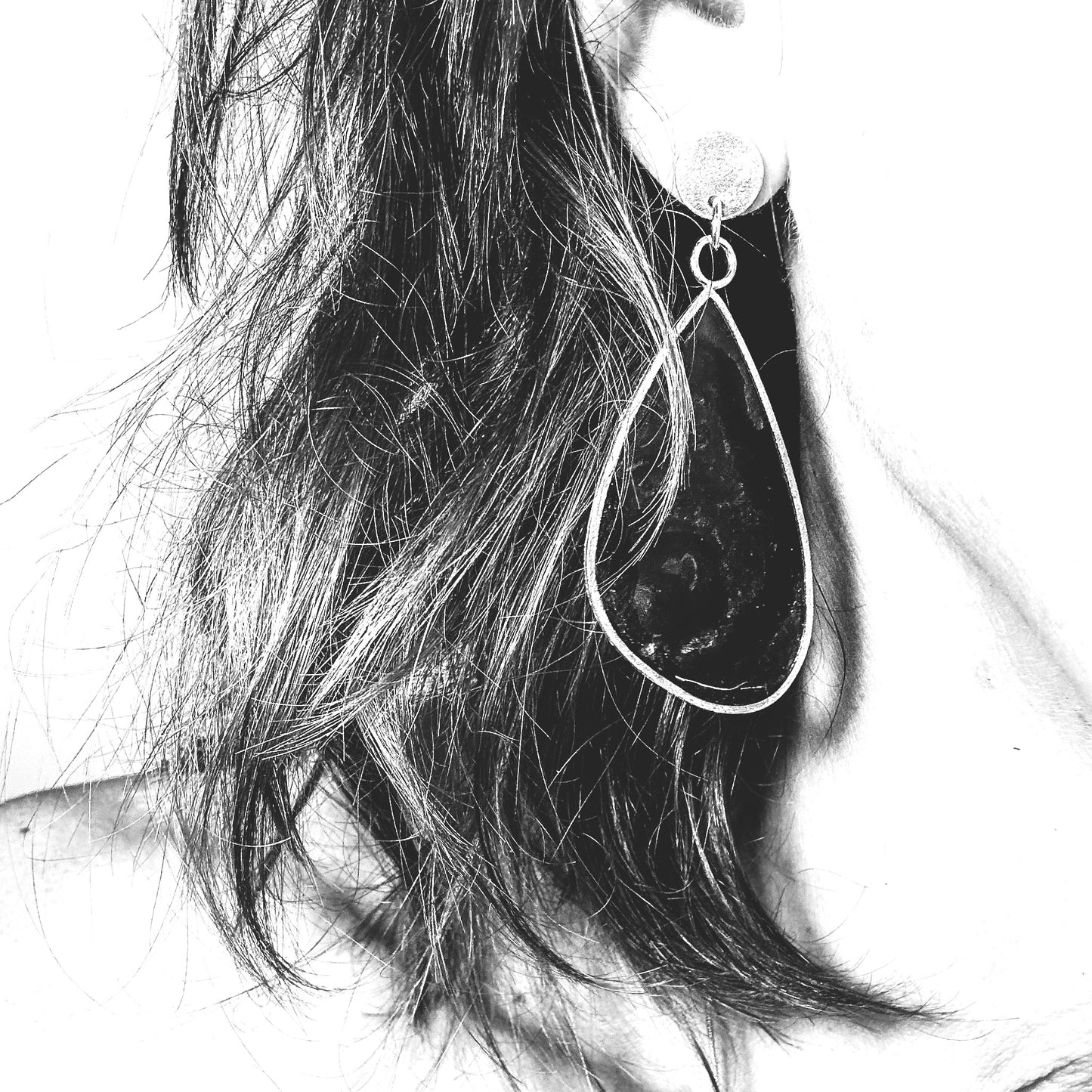 Handmade Sterling Silver Teardrop Earrings with Blue Resin • Sculptural • One of a Kind • 2