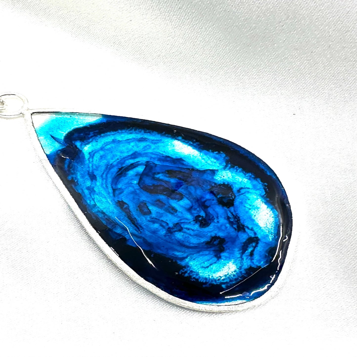 Handmade Sterling Silver Teardrop Earrings with Blue Resin • Sculptural • One of a Kind • 2