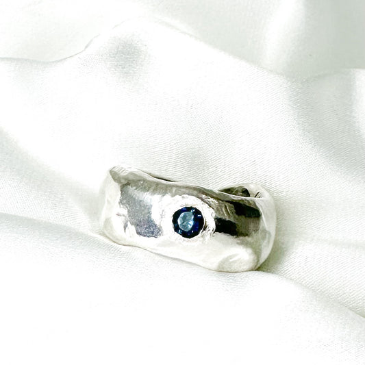 Chunky Sterling Silver Ring with London Blue Topaz