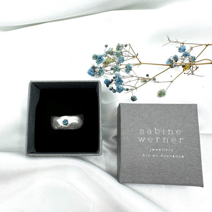 Chunky Sterling Silver Ring with London Blue Topaz