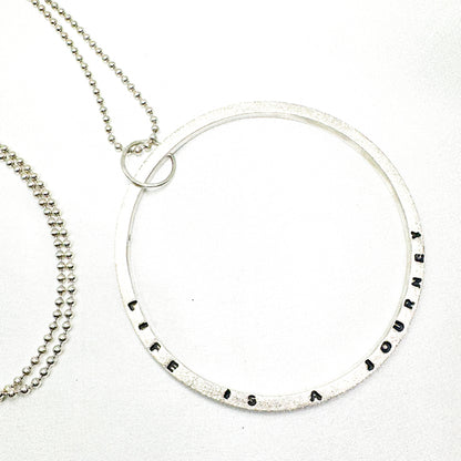 life is a journey silver pendant on long ball chain
