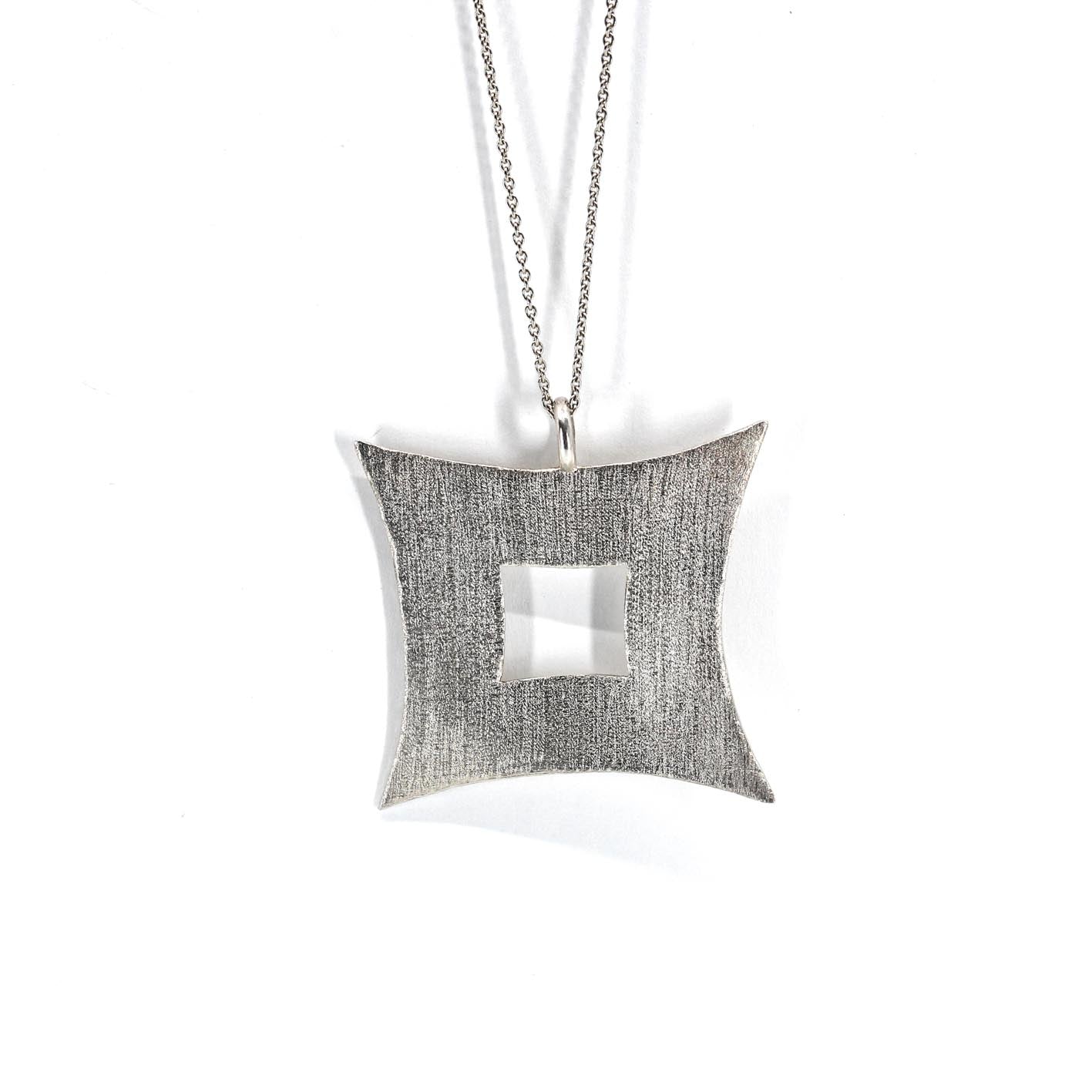 long minimalist statement chain necklace with silver square pendant in 925 eco sterling silver