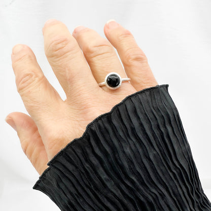 simple silver ring with 8mm round onyx