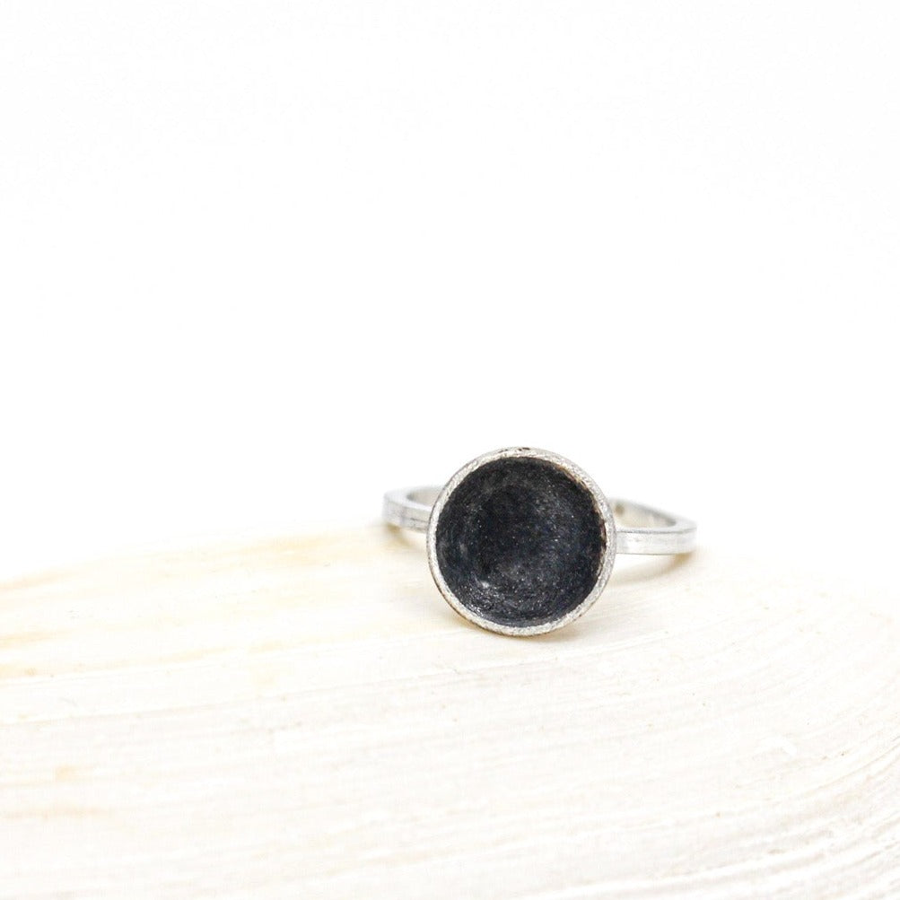 black silver ring with domed cup in 925 eco sterling silver, sabine werner jewellery