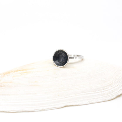 black silver ring with domed cup in 925 eco sterling silver