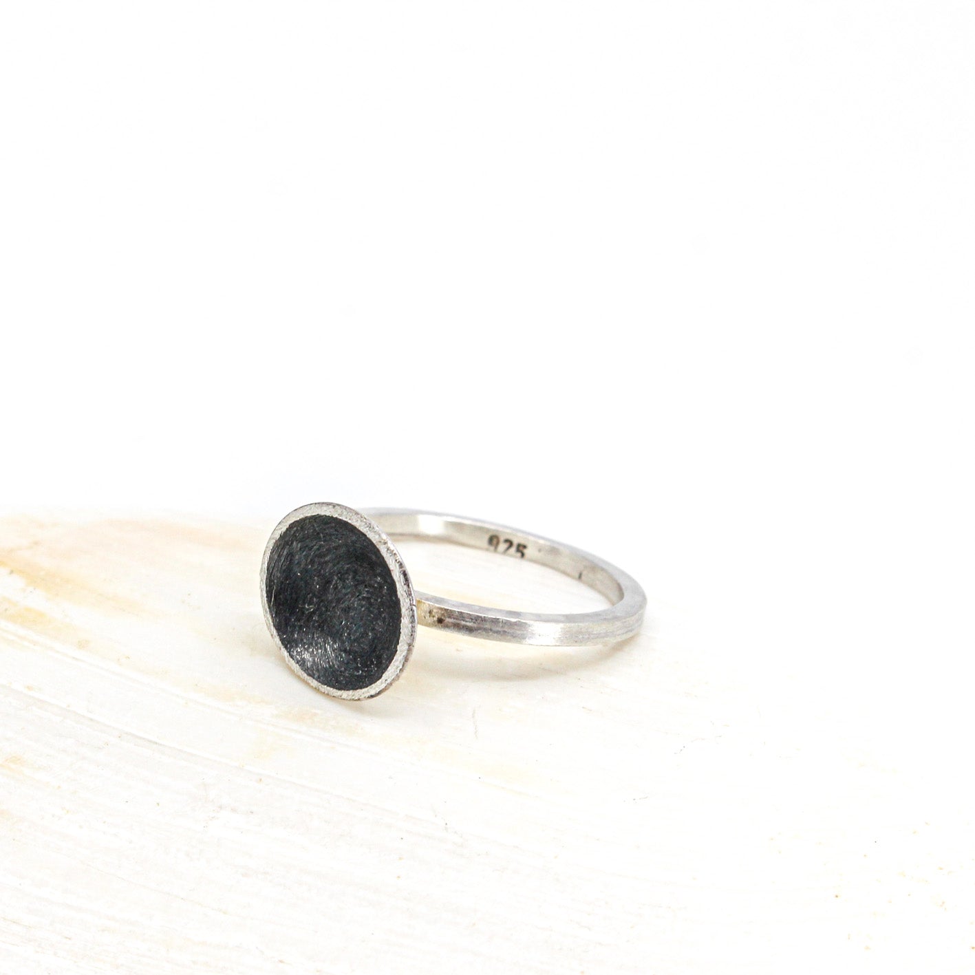 black silver ring with domed cup in 925 eco sterling silver