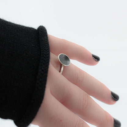 black silver ring with domed cup in 925 eco sterling silver