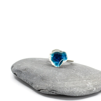 minimalist blue ring in 925 eco sterling silver coated with ocean blue resin