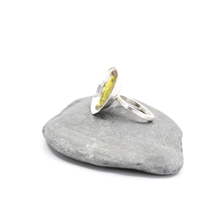 grande bague en argent sterling 925 écologique rempli de résine vert citron