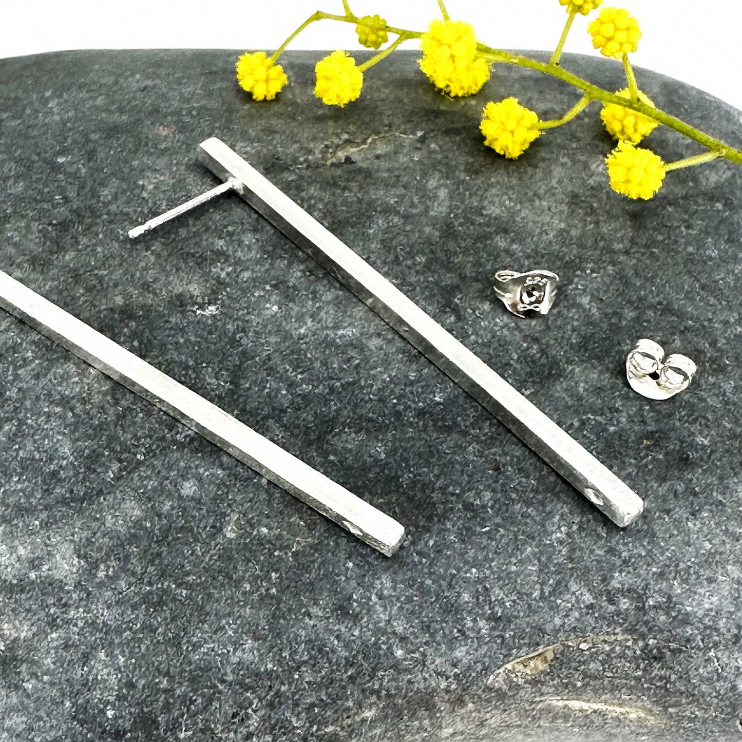 Long Bar Stud Earrings in Sterling Silver