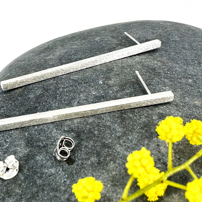 Long Bar Stud Earrings in Sterling Silver