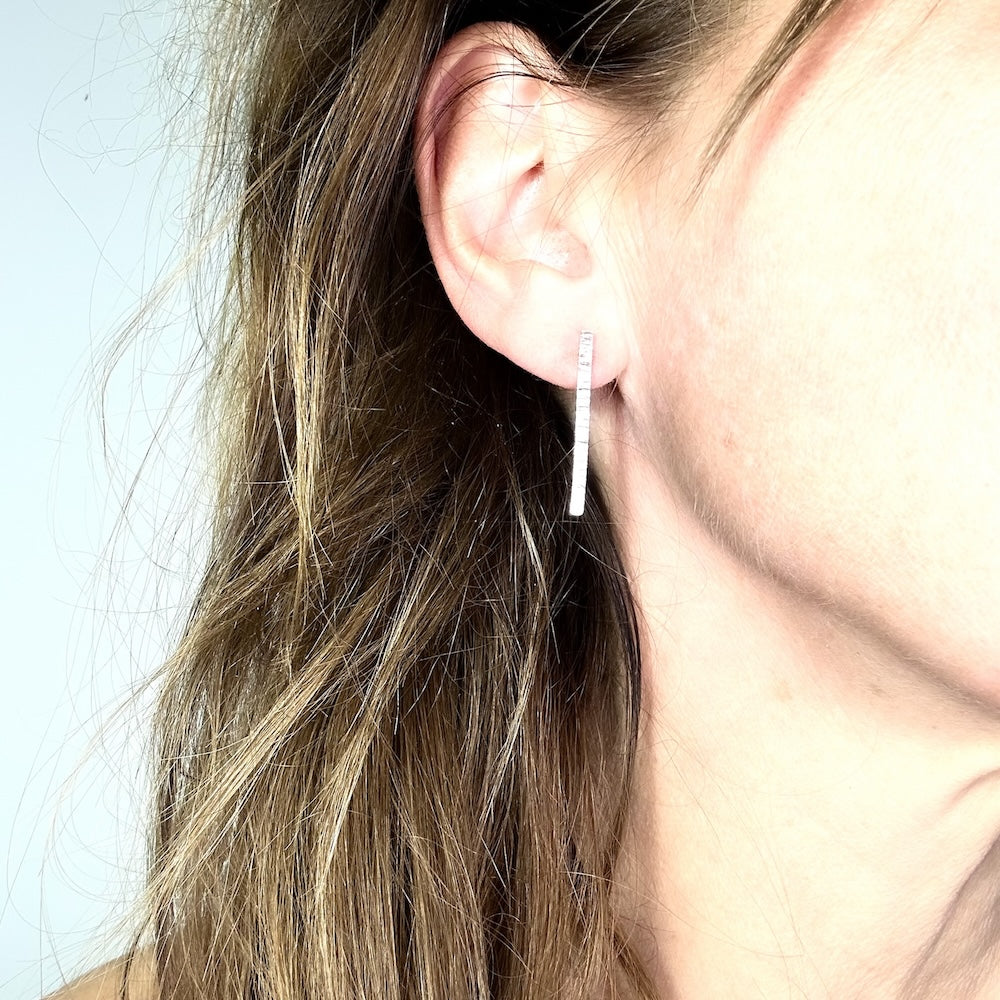 Short Bar Stud Earrings in Sterling Silver