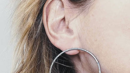 large hoop stud earrings in oxidised sterling silver
