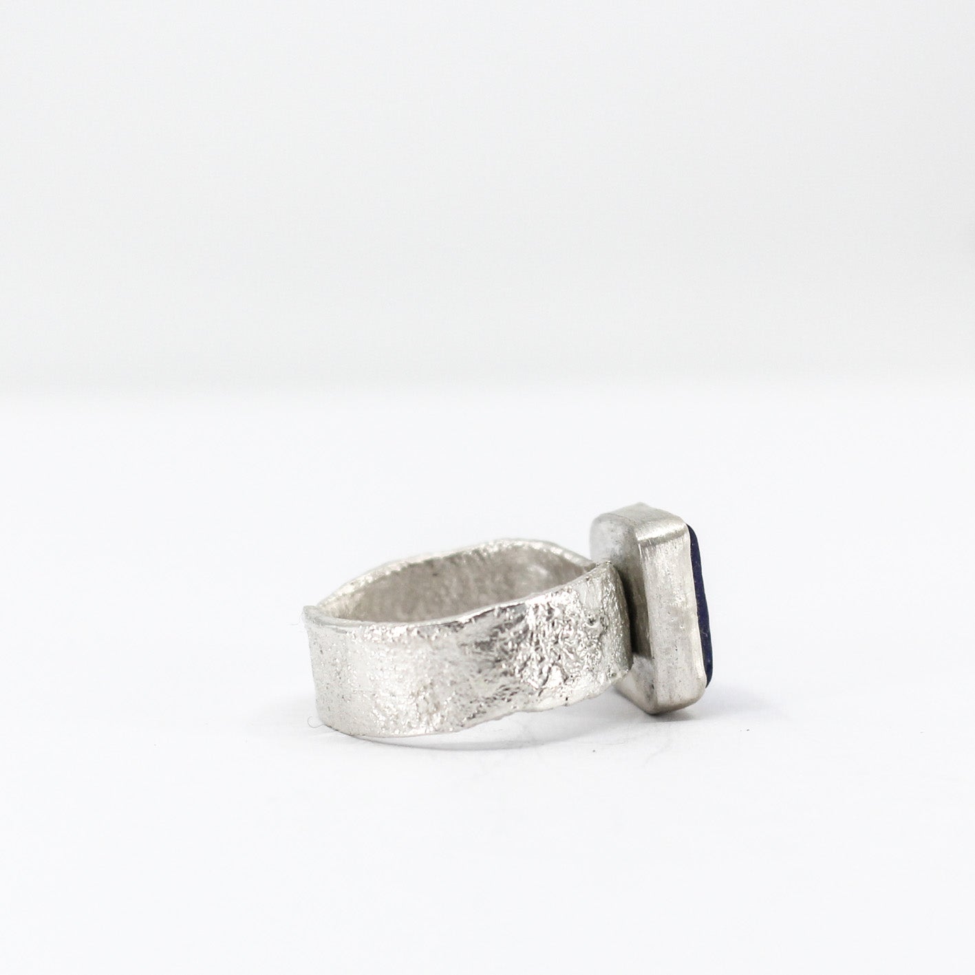seltener blauer Seeglas-Silber-Statement-Ring aus 925er Öko-Sterlingsilber 