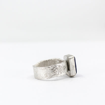 seltener blauer Seeglas-Silber-Statement-Ring aus 925er Öko-Sterlingsilber 