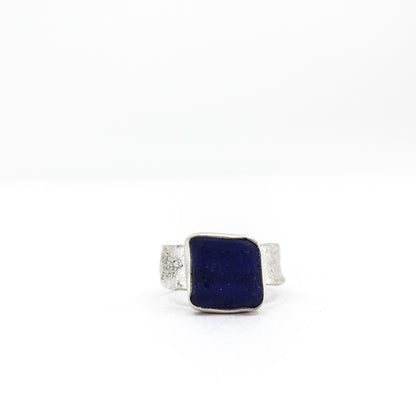 rare bague en argent avec verre de mer bleu en argent sterling 925 écologique