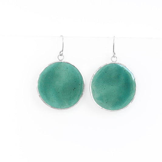 green dangling resin earrings in sterling silver