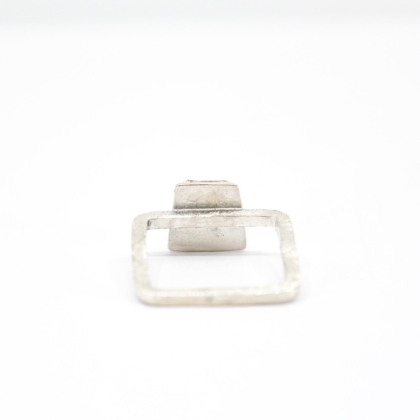 green minimalist Australian opal ring with hammered square 925 eco sterling silver band