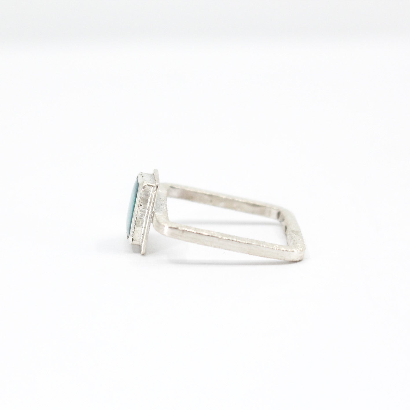 green minimalist Australian opal ring with hammered square 925 eco sterling silver band