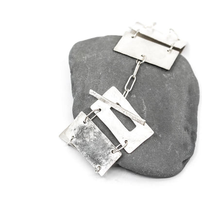minimalist sterling silver bracelet • hammered rectangular elements • handmade in France