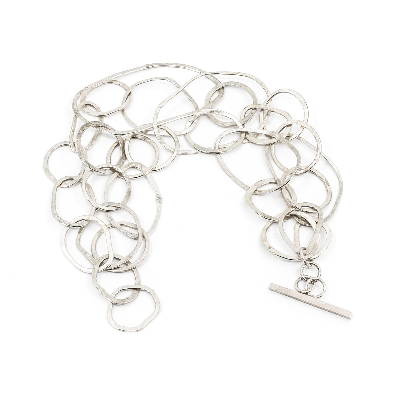 modern multi link sterling silver bracelet • hammered • handmade in France