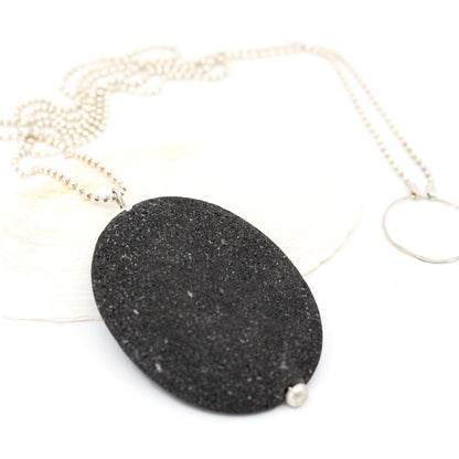 big lava stone pendant on long sterling silver ball chain, sabine Werner jewellery 