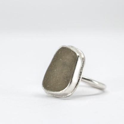 simple statement ring with pale grey green sea glass in 925 eco sterling silver sterling silver, sabine werner jewellery