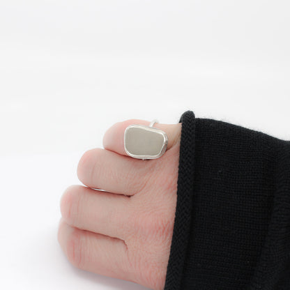 simple statement ring with pale grey green sea glass in 925 eco sterling silver sterling silver