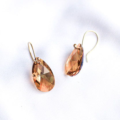 caramel brown Swarovski drop earrings • 14ct gold plated