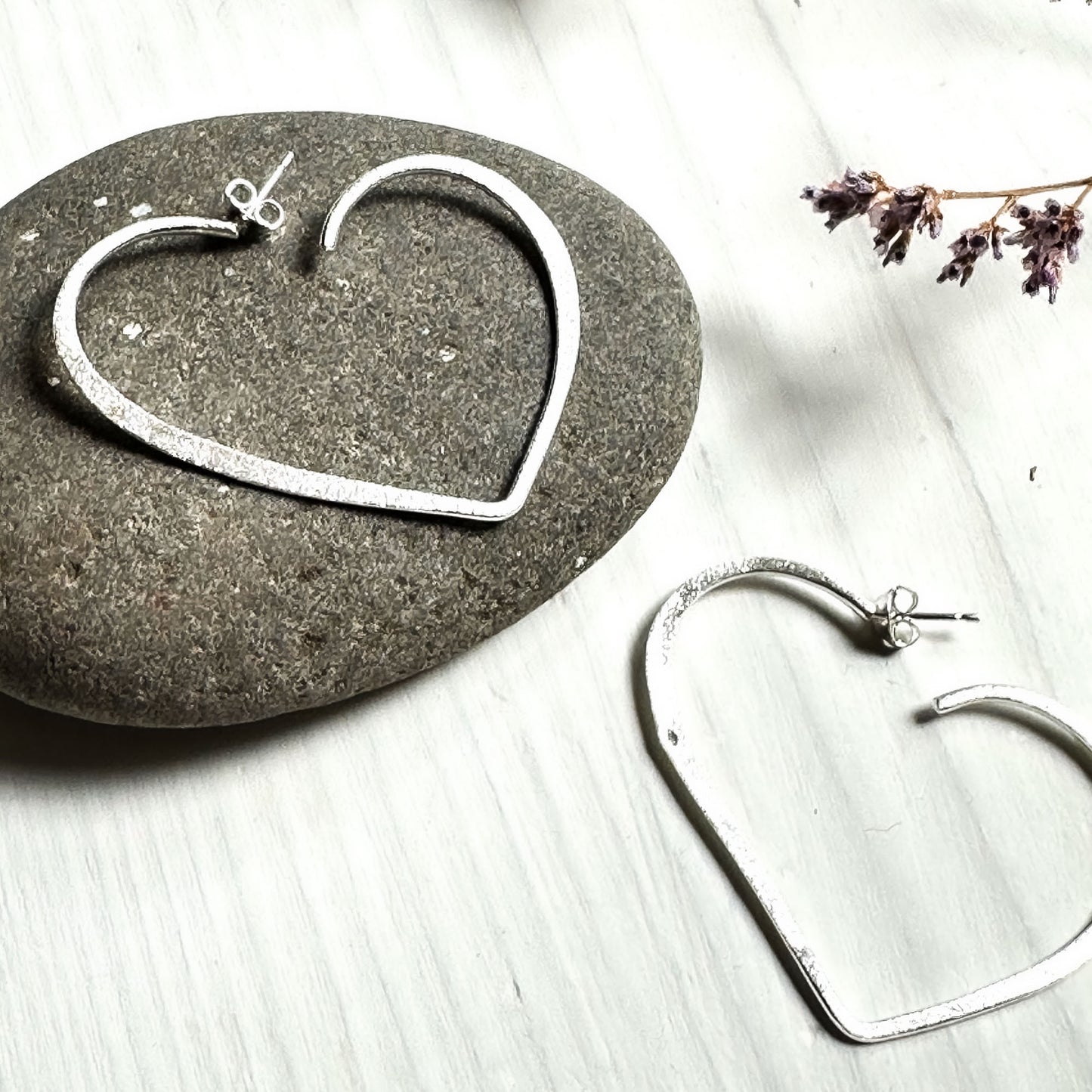 contemporary sterling silver heart stud earrings