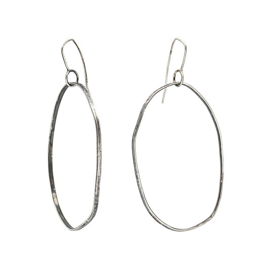 large minimalist dangling silver earrings • textured • eco sterling silver • oxidised