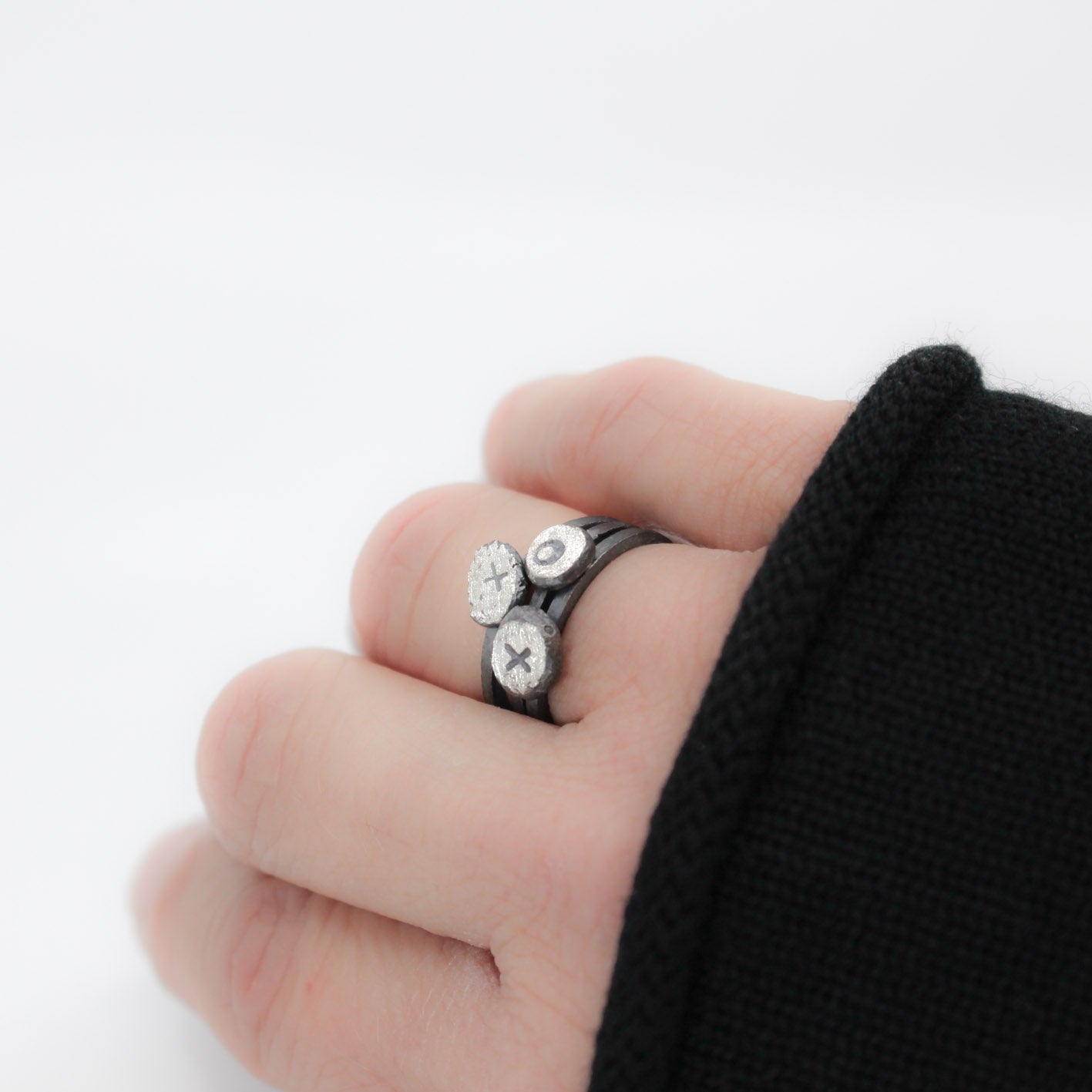 3 eco sterling silver stacking rings • handstamped xox • personalisable